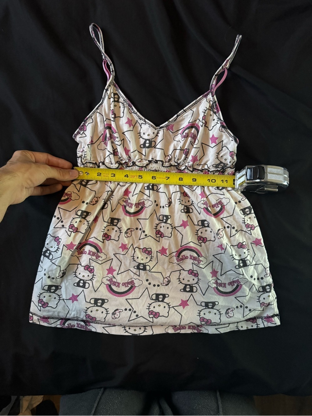 Hello Kitty 2010 Collection Y2K Print Cream and Pink Spaghetti Strap Tank Top - Picture 2 of 5